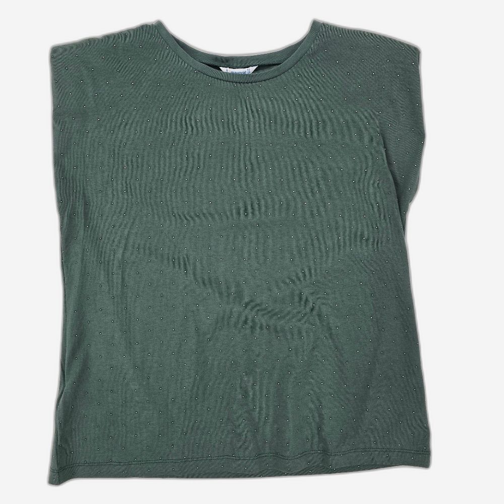 Mayoral Studded Girl Green Top With Shoulders Pads Size 14 NWT